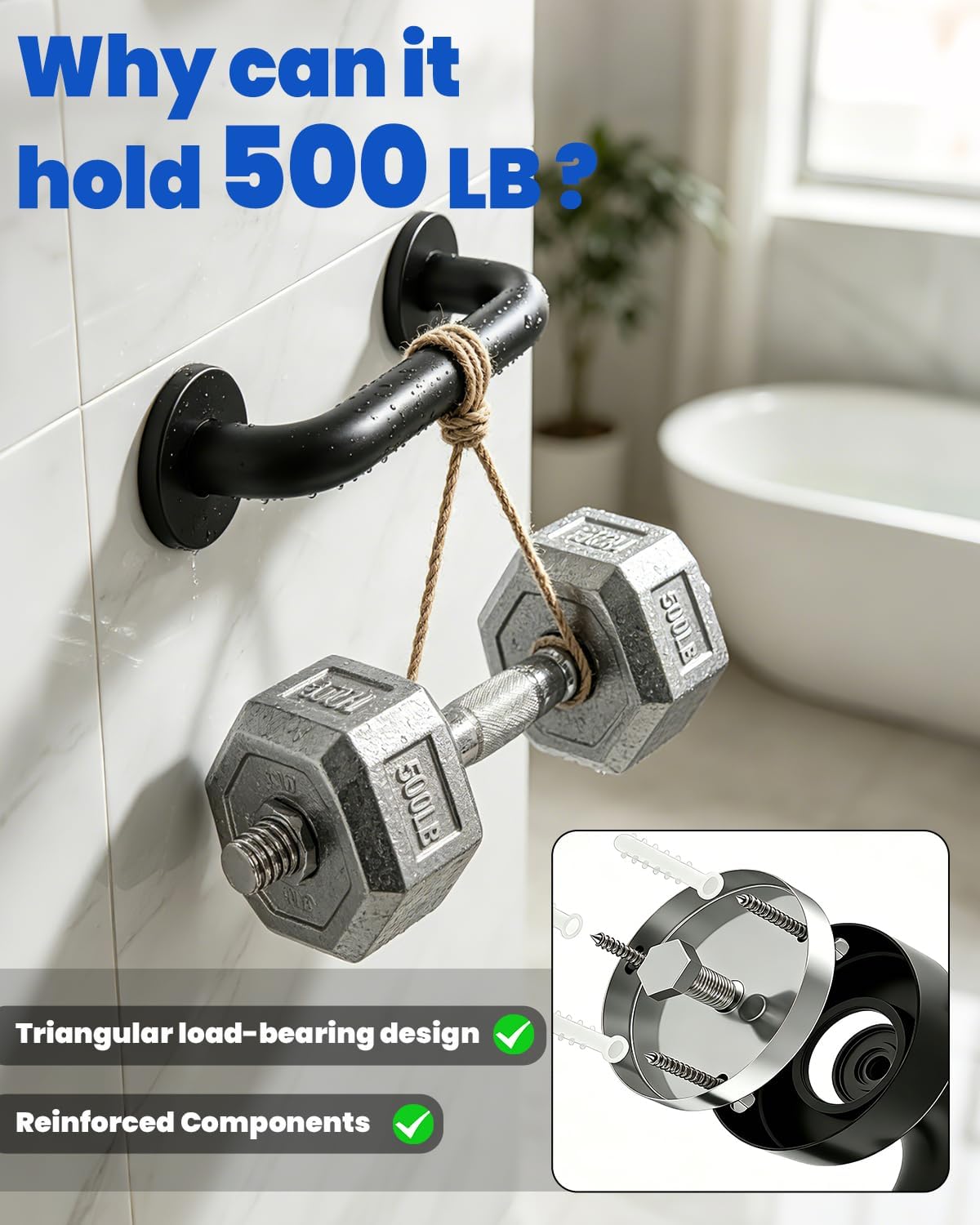 Grab Bars for Shower: 12 Inch Shower Handle for Wall - Stainless Steel, Black Handicap Grab Bars, Bath & Shower Safety Bars for Seniors, Stable Bathroom Handrail for Elderly (2 Packs)