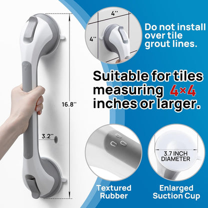 LEVERLOC Grab Bars for Shower,Suction Shower Handles,2 Pack,16.8",Grey
