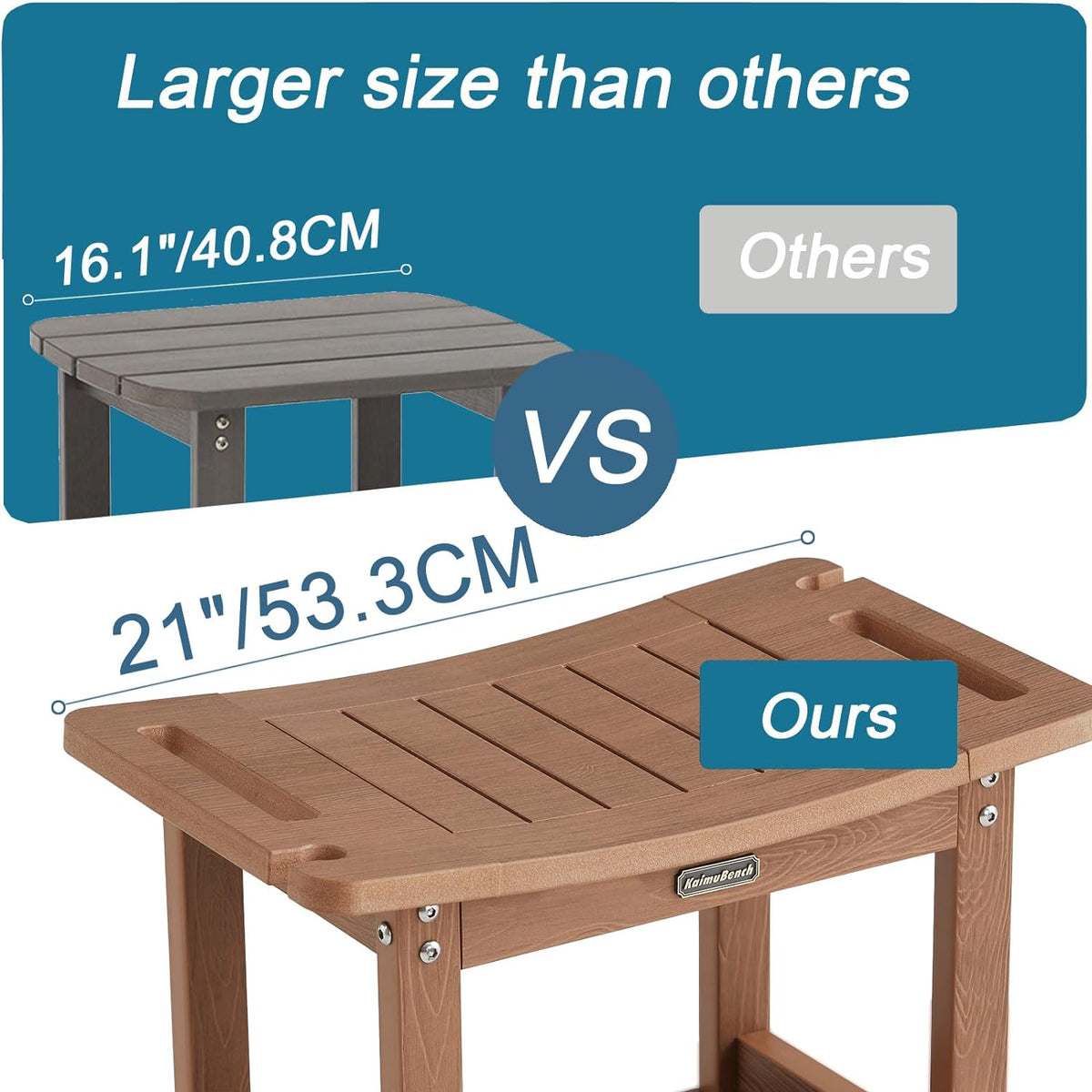 Poly Shower Stool for Inside Shower Waterproof, Shower Bench for Shaving Legs, Heavy Duty Plastic Bathroom Chair Seat with Handles & Adjustable Feet, Foot Rest, No Maintenance, Brown