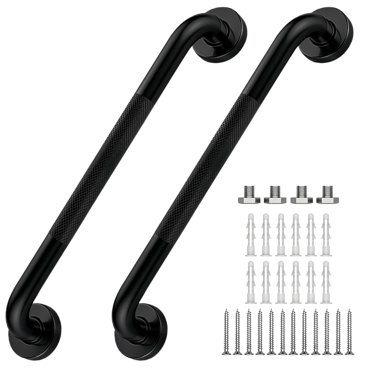 16 Inch Grab Bars 1.25" Dia,2 Pack Brushed Nickel 304 Stainless Steel Bathroom Grab Bar,Anti Slip Knurled Safety Bar,Wall Mount Handicap Grab Bars,Support Handrail for Seniors Elderly Injury