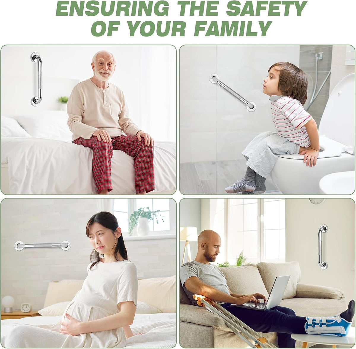 3 PCS Grab Bars for Seniors Bathroom 16" and 12" Shower Safety Handle
