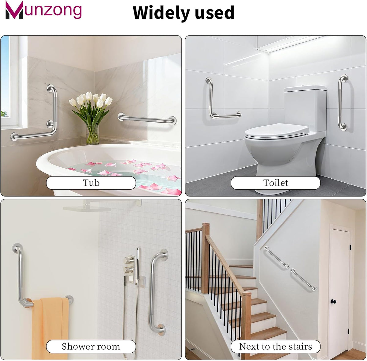 16x16 Inch Anti Slip Angled Shower Grab Bars, Brushed Nickel Grab Rail