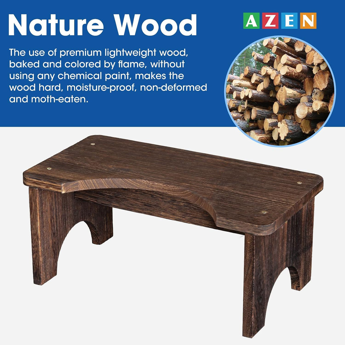 AZEN Wood Toilet Stool Squat Adult, Poop Stool for Bathroom Adults, Portable Toilet Potty Stools for Adults, 7 Inch Height