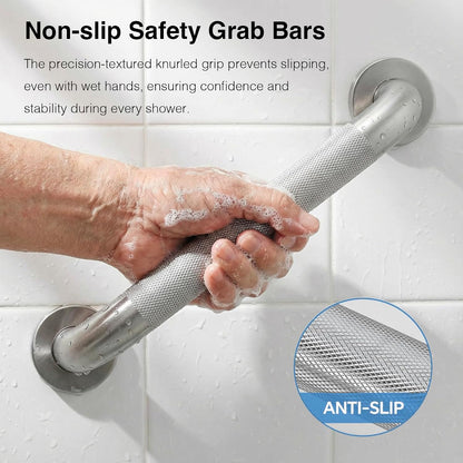 12 Inch Shower Grab Bars for Seniors 1.25'' Brushed Nickel Stainless Steel Grab Bar for Bathroom, Non Slip Knurled Safety Handrail for Bathtub Toilet Wall, Gifts for Elderly and Handicapped