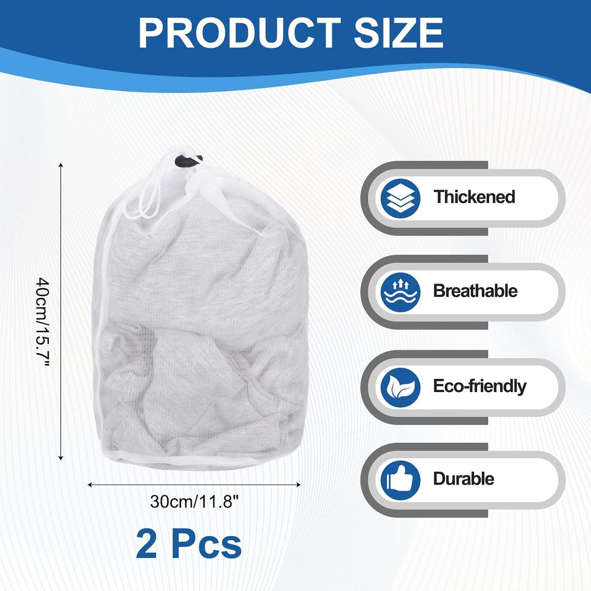 uxcell Mesh Laundry Bag, Drawstring Net Laundry Bag 2Pcs 15.7x11.8" White