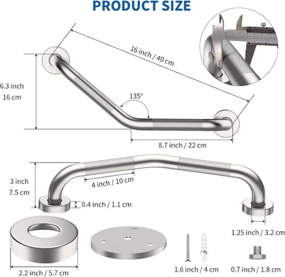 16 Inch Angled Shower Grab Bar, Munzong Brushed Nickel Bathroom Grab Bar