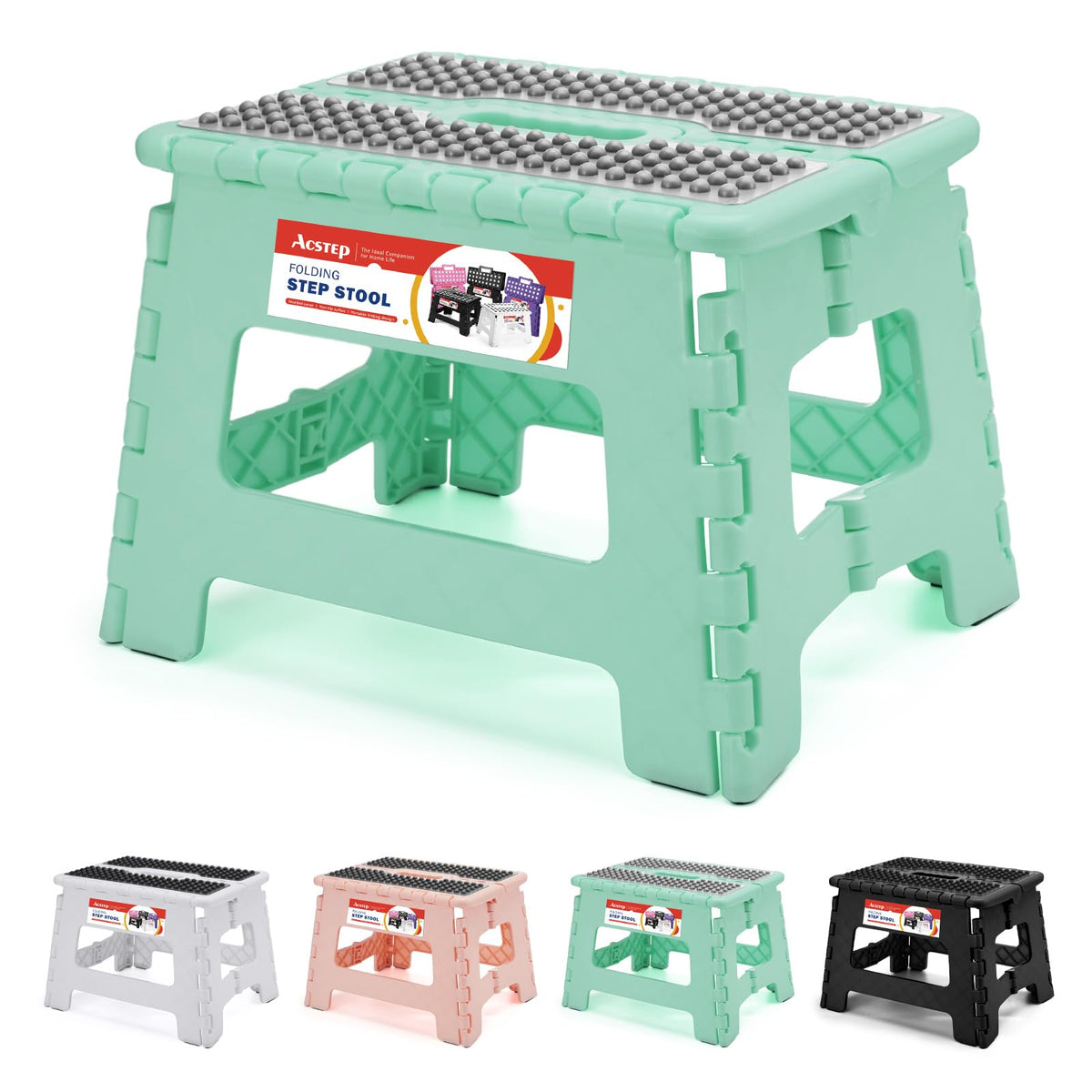 ACSTEP Folding Step Stool 9 Inch, Non-Slip Foldable Stools for Kids, Black