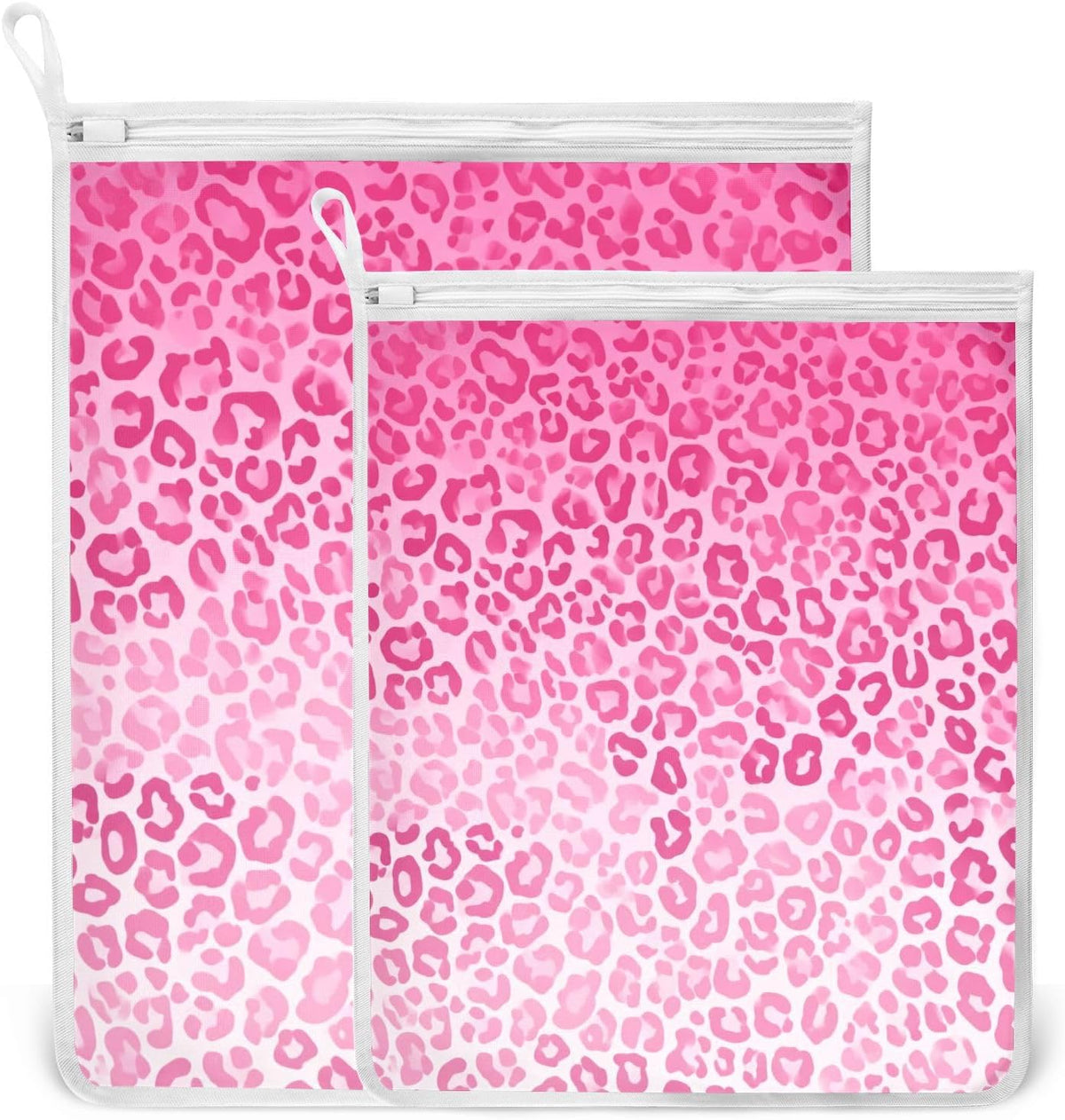 Mesh Laundry Bags Lingerie Bags for Washing Delicates 2 PCS Durable Wash Bag with Zipper Small and Medium Washable Gradient Pink Leopard Print