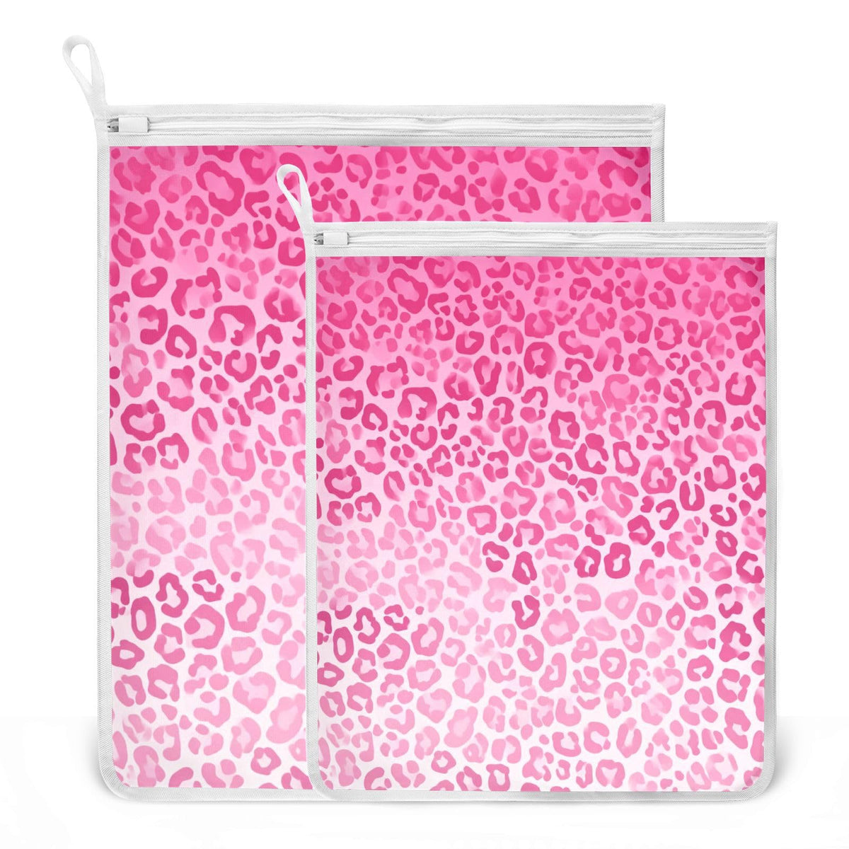 Mesh Laundry Bags Lingerie Bags for Washing Delicates 2 PCS Durable Wash Bag with Zipper Small and Medium Washable Gradient Pink Leopard Print
