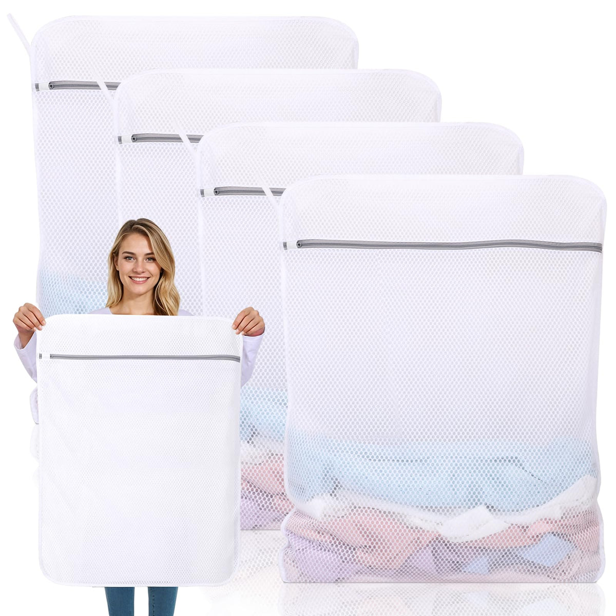 Dntorx 2 Pack Extra Large Mesh Laundry Bags for Delicates, 24x32In+35x43In
