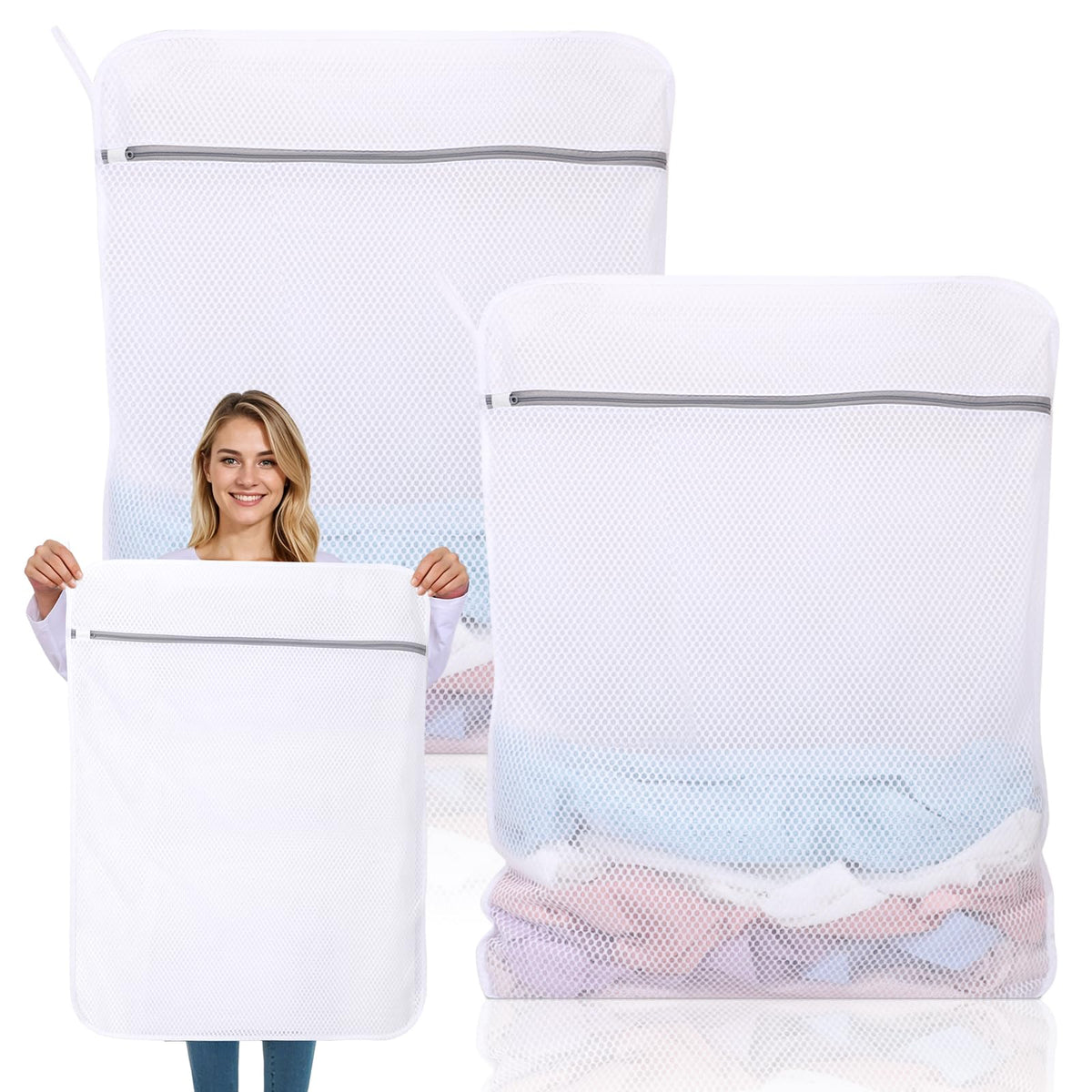 Dntorx 2 Pack Extra Large Mesh Laundry Bags for Delicates, 24x32In+35x43In