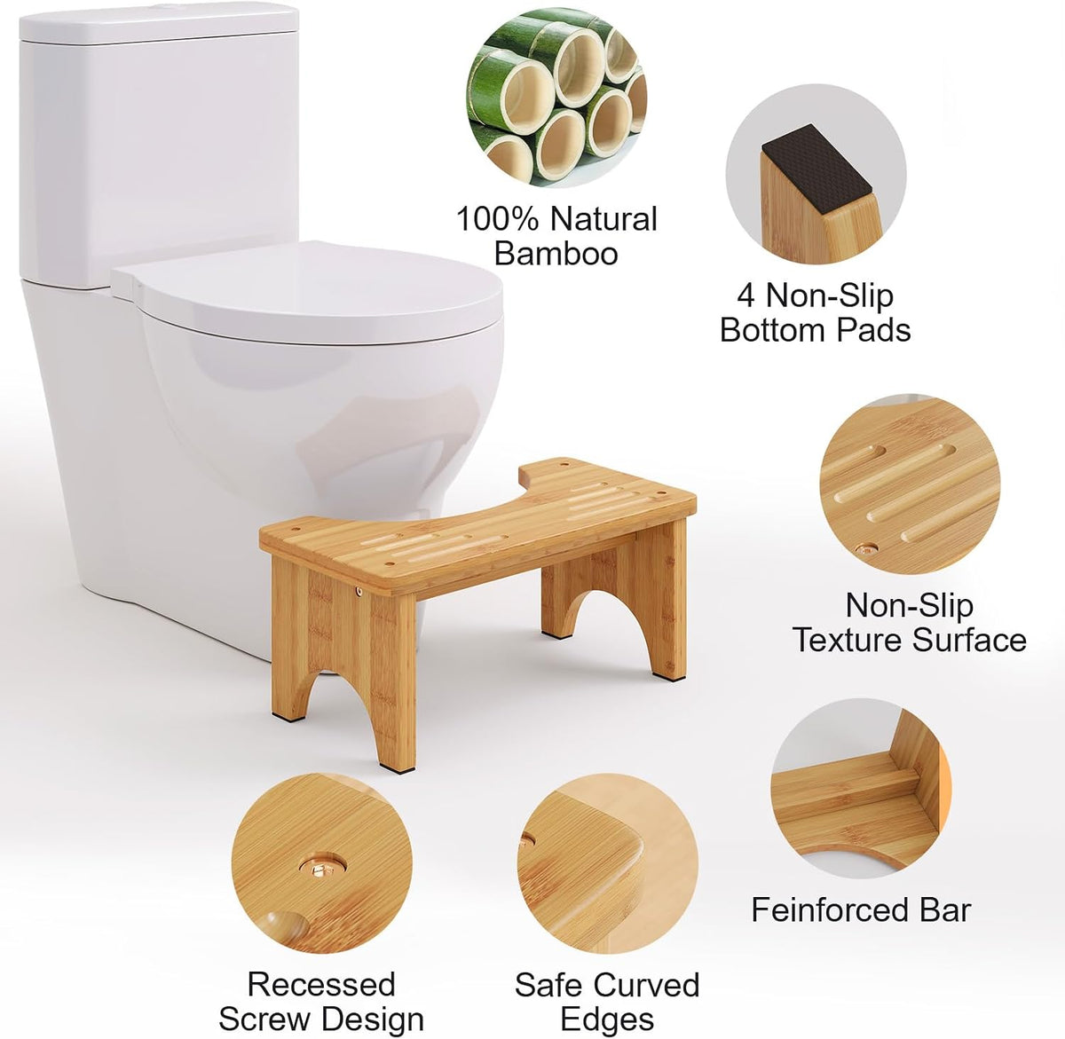 Uaniar Bamboo Toilet Poop Stool, Wooden Squatting Potty for Adults Pooping