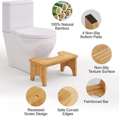 Uaniar Bamboo Toilet Poop Stool, Wooden Squatting Potty for Adults Pooping