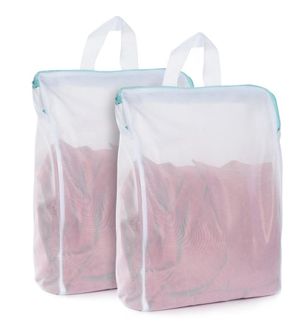 OTraki Large Mesh Laundry Bags 24x32 inch Hanging Delicates Mesh Laundry Bag with Handles Lingerie Bags Washing Machine Bag Zipper Opening,Don't Drying, Melting 140-176℉,White