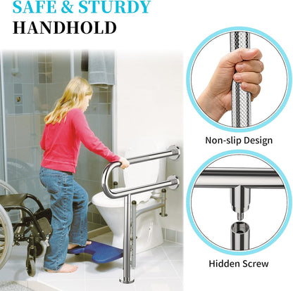 Toilet Support Rail 24x28 Inch, Munzong Anti-Slip Chrome Handicap Grab Bar