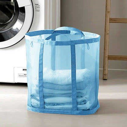 Mesh Bag with Handles, Collapsible Laundry Basket, Foldable Laundry Bag, Breathable Folding Beach Bag,Space-saving Travel Tote Bags (1, Black)