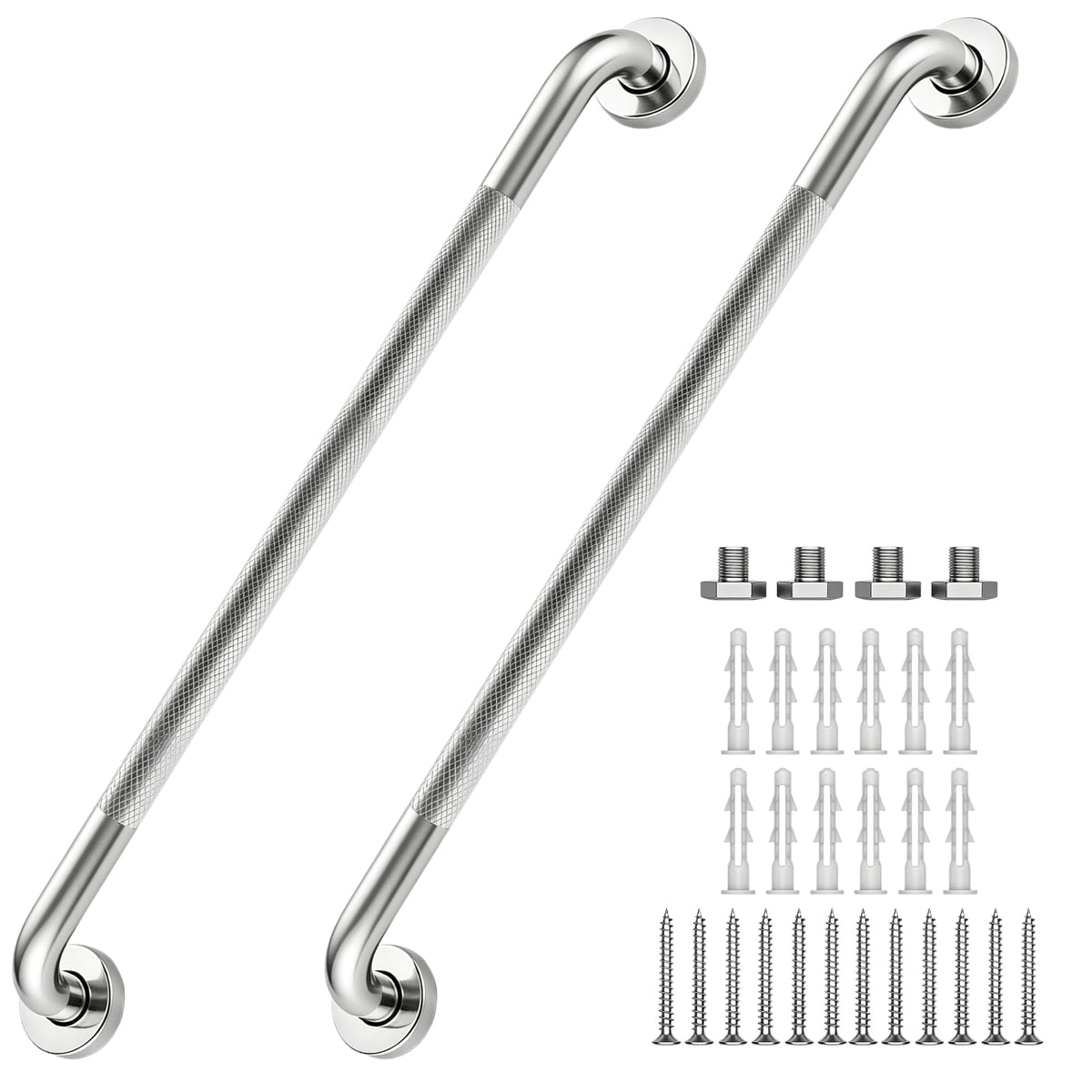 16 Inch Grab Bars 1.25" Dia,2 Pack Brushed Nickel 304 Stainless Steel Bathroom Grab Bar,Anti Slip Knurled Safety Bar,Wall Mount Handicap Grab Bars,Support Handrail for Seniors Elderly Injury
