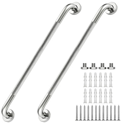 16 Inch Grab Bars 1.25" Dia,2 Pack Brushed Nickel 304 Stainless Steel Bathroom Grab Bar,Anti Slip Knurled Safety Bar,Wall Mount Handicap Grab Bars,Support Handrail for Seniors Elderly Injury