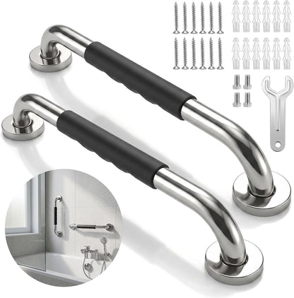 2Pcs Grab Bars for Shower, 16 Inch Stainless Steel Bathroom Safety Handrail with Non-Slip Rubber Grip, Mirror Polished Shower Handles, Handicap Grab Bars for Seniors Elderly