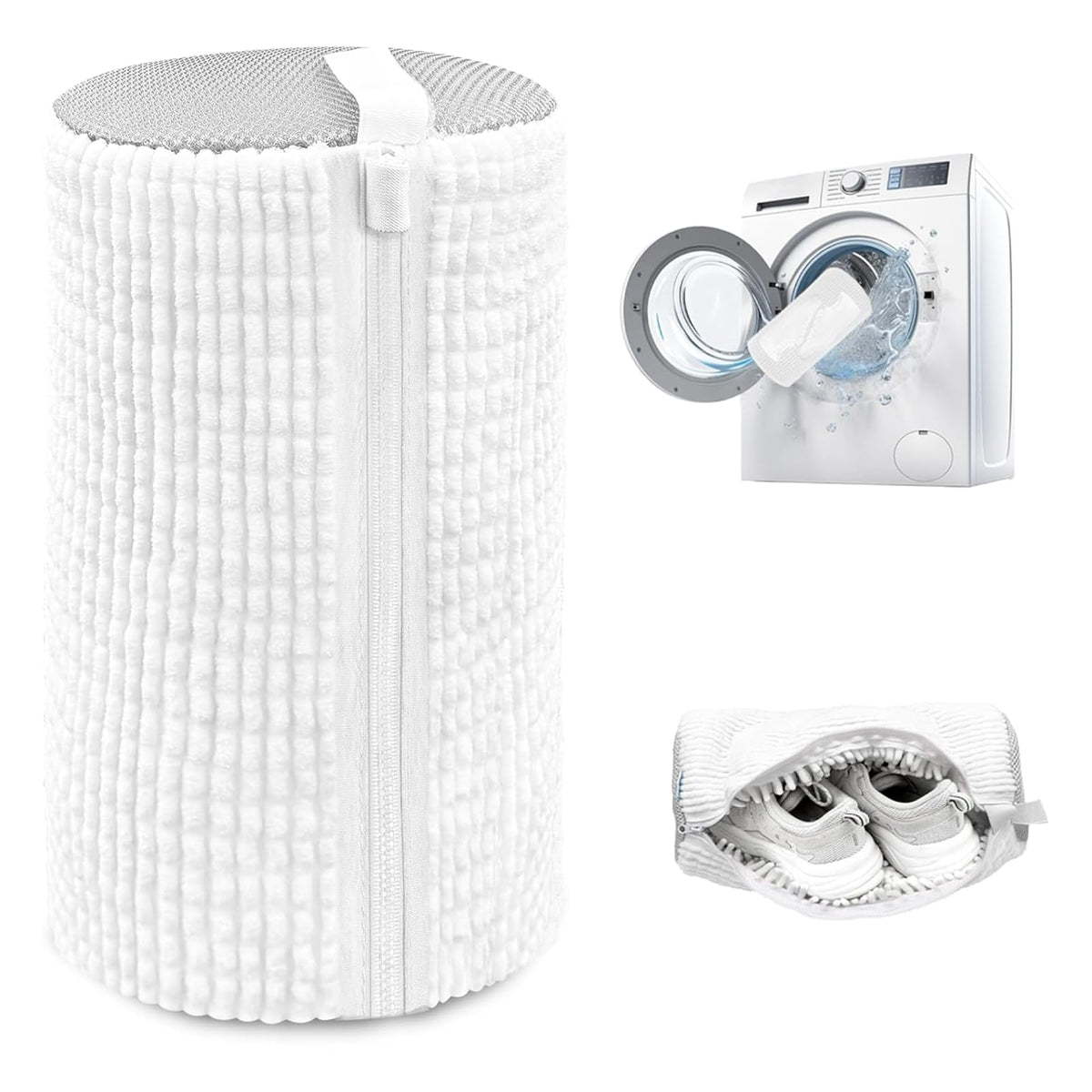 Shoe Washing Machine Bag,Laundry Shoe Bag for Washer and Dryer,Reusable Shoe Cleaning Bag for Sneakers,Tennis Shoes,With Self-locking Zipper, Microfiber Inside (2, Light =Grey)