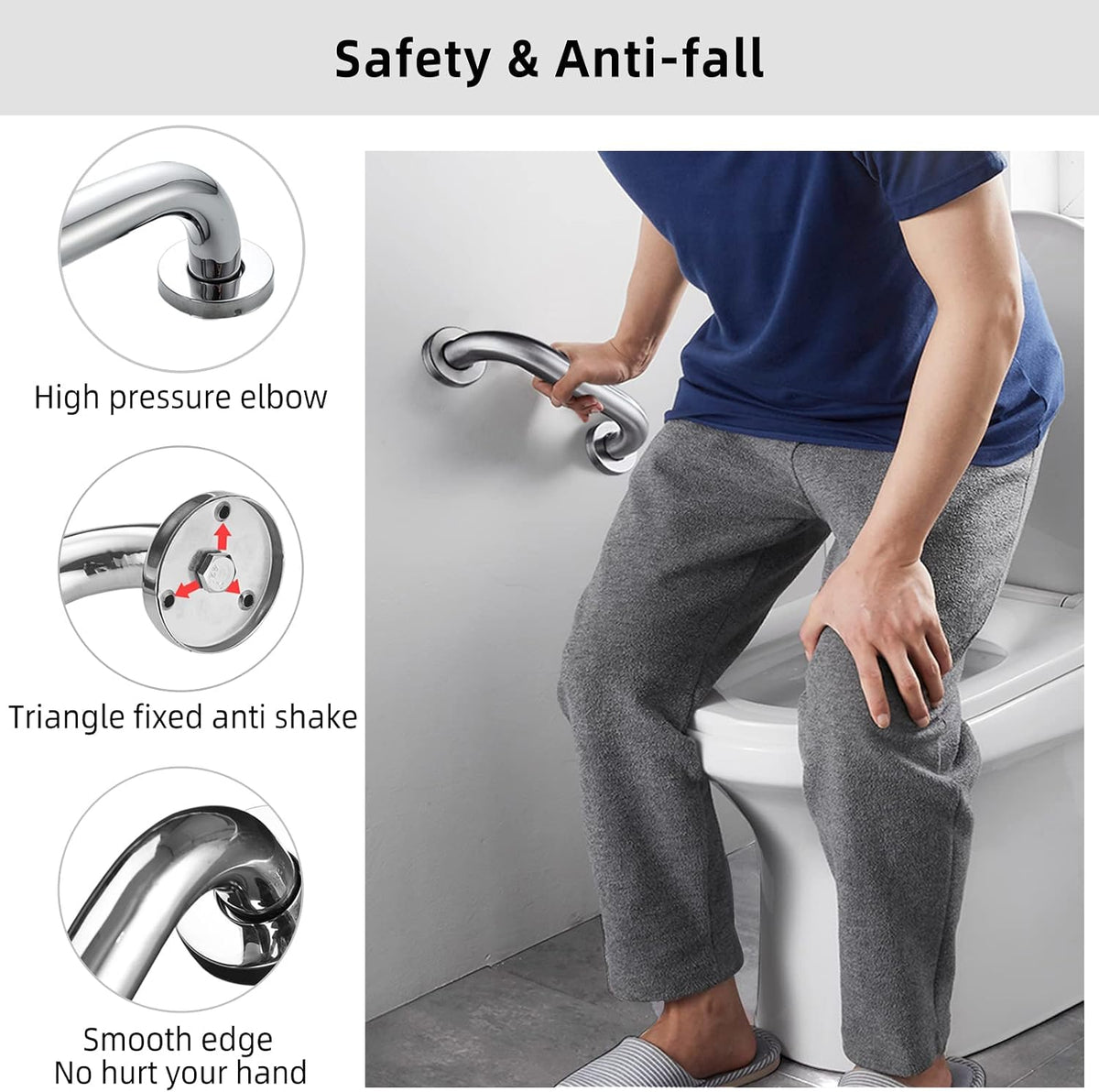 Shower Grab Bars Brushed Nickel 18" x 1 1/4", Stainless Steel Bathroom Handicap Grab Bars for Bathtubs and Showers, Concealed Screw Shower Handle Safety Bars for Elderly, Pregnant, Children