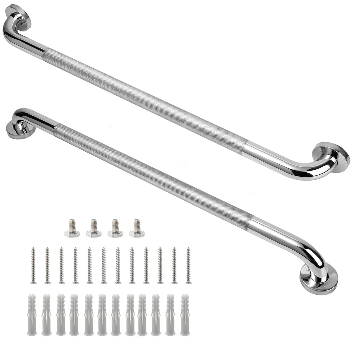 16 Inch Silver Anti-Slip Shower Grab Bars, 1.25" Diameter 2 Pack