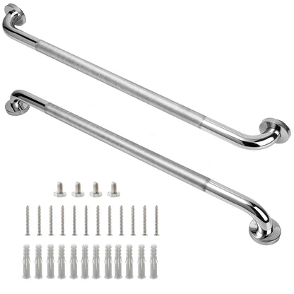 16 Inch Silver Anti-Slip Shower Grab Bars, 1.25" Diameter 2 Pack