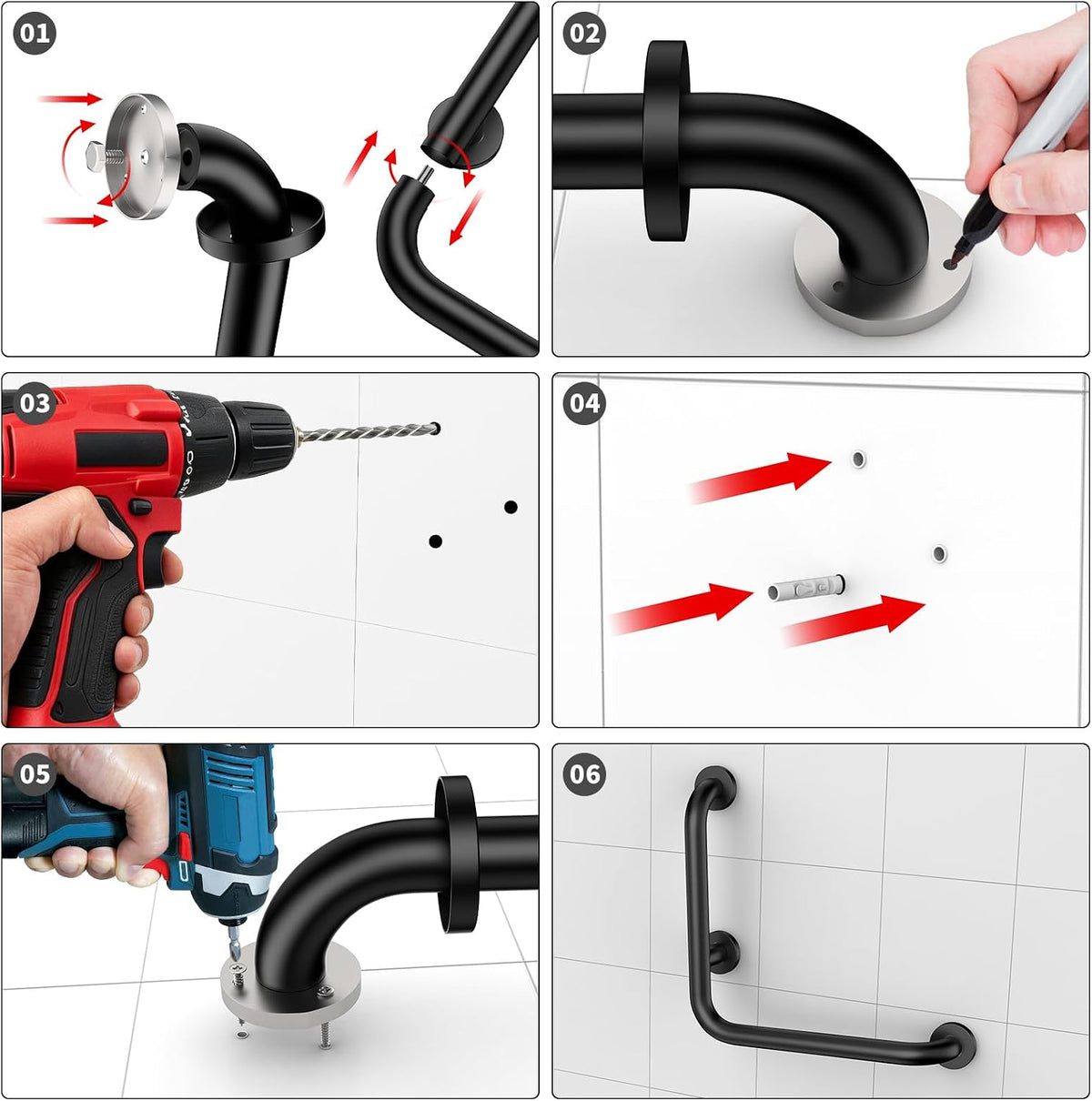 16 Inch L-Shaped Angled Grab Bar for Shower Bathroom, Matte Black
