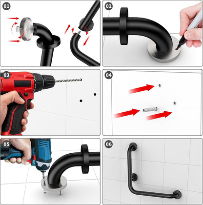 16 Inch L-Shaped Angled Grab Bar for Shower Bathroom, Matte Black