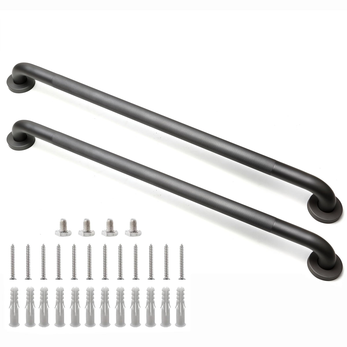 16 Inch Silver Anti-Slip Shower Grab Bars, 1.25" Diameter 2 Pack