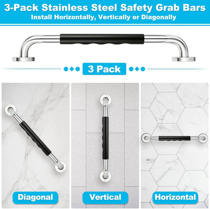 3 Pack 16-Inch Grab Bars for Bathtubs and Showers, Bathroom Shower Grab Bar