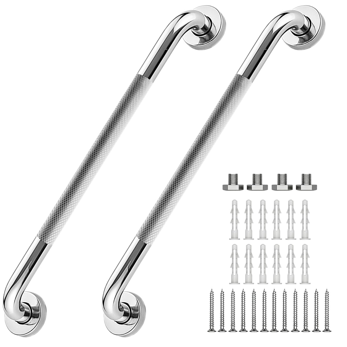 16 Inch Grab Bars 1.25" Dia,2 Pack Brushed Nickel 304 Stainless Steel Bathroom Grab Bar,Anti Slip Knurled Safety Bar,Wall Mount Handicap Grab Bars,Support Handrail for Seniors Elderly Injury