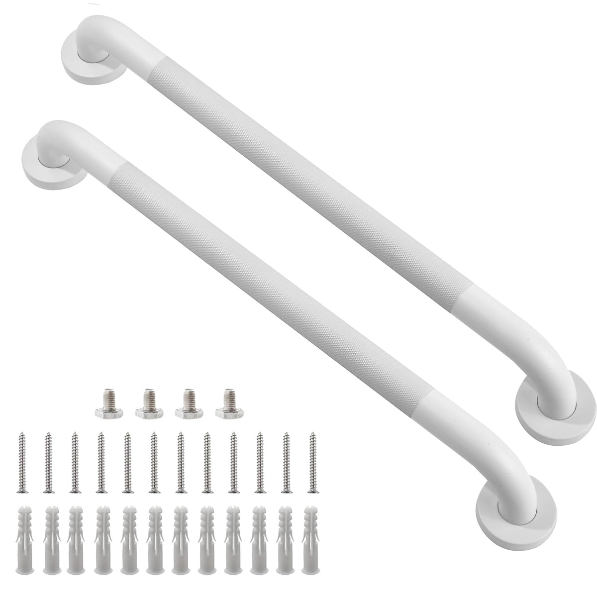 16 Inch Silver Anti-Slip Shower Grab Bars, 1.25" Diameter 2 Pack