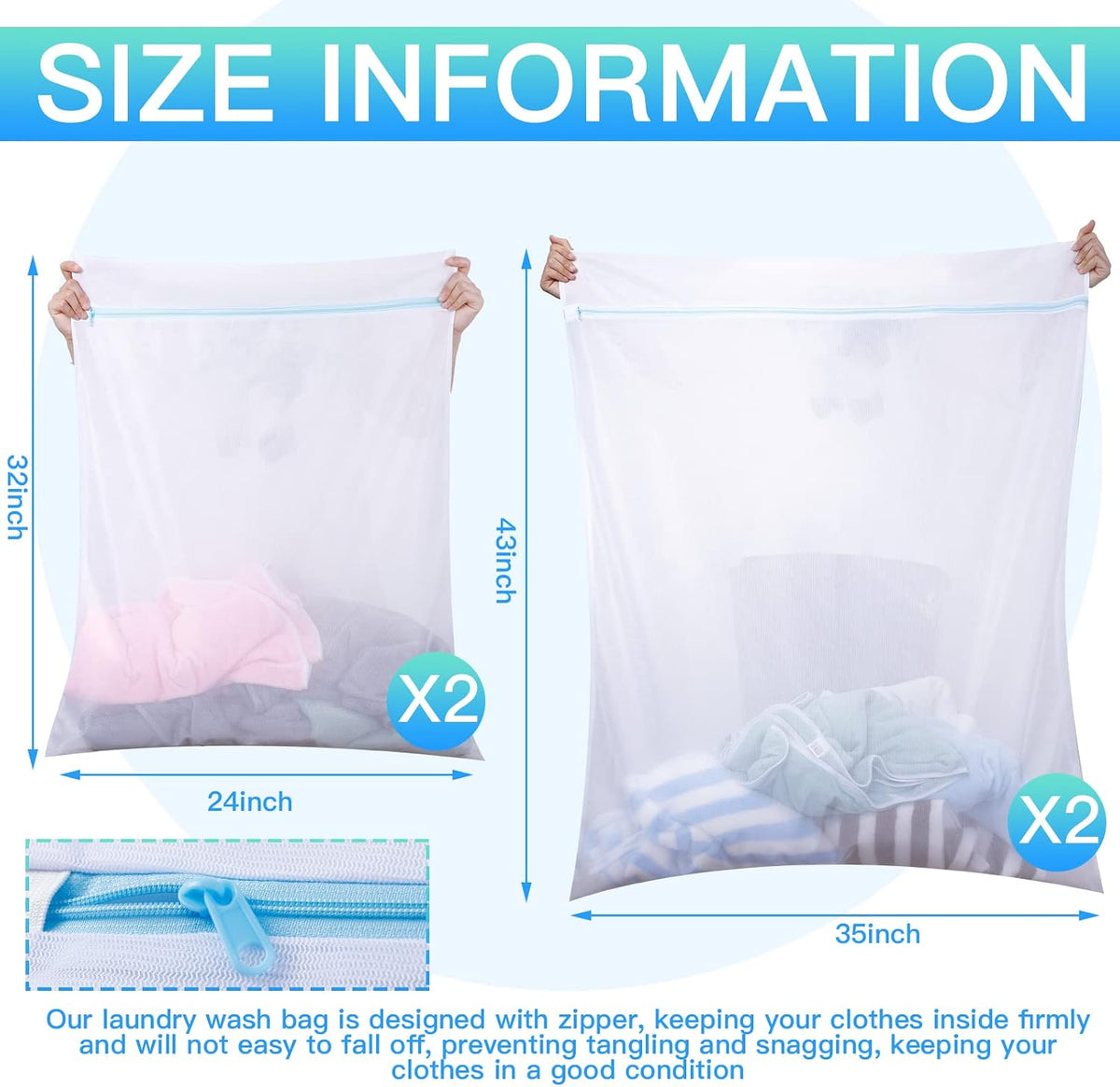 Windyun 4 Pcs Jumbo Mesh Laundry Bags, Large Zippered Dryer Wash Bags