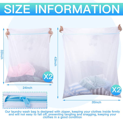 Windyun 4 Pcs Jumbo Mesh Laundry Bags, Large Zippered Dryer Wash Bags
