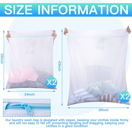 Windyun 4 Pcs Jumbo Mesh Laundry Bags, Large Zippered Dryer Wash Bags