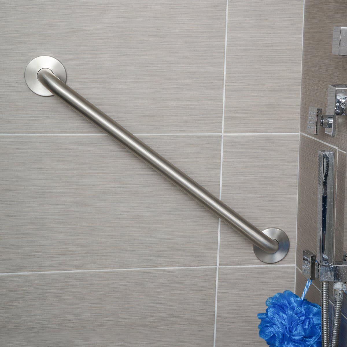 Amazon Basics Bathroom Handicap Safety Grab Bar, 24-inch Length, 1.25 Inch Diameter, Shower, 500LBs Capacity, ADA Compliant, Stainless Steel