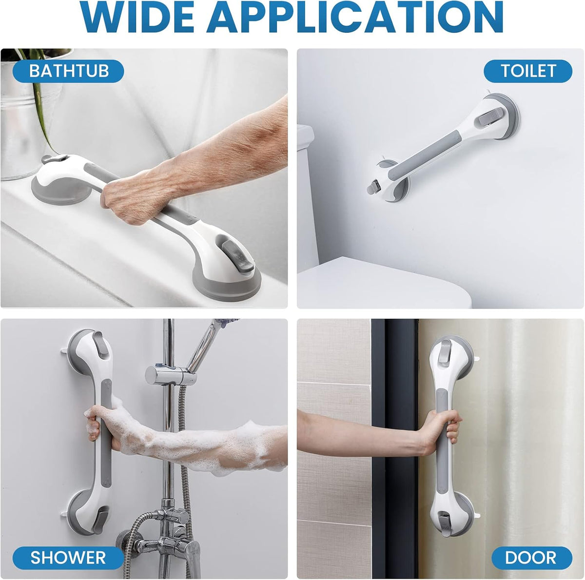 LEVERLOC Grab Bars for Shower,Suction Shower Handles,2 Pack,16.8",Grey