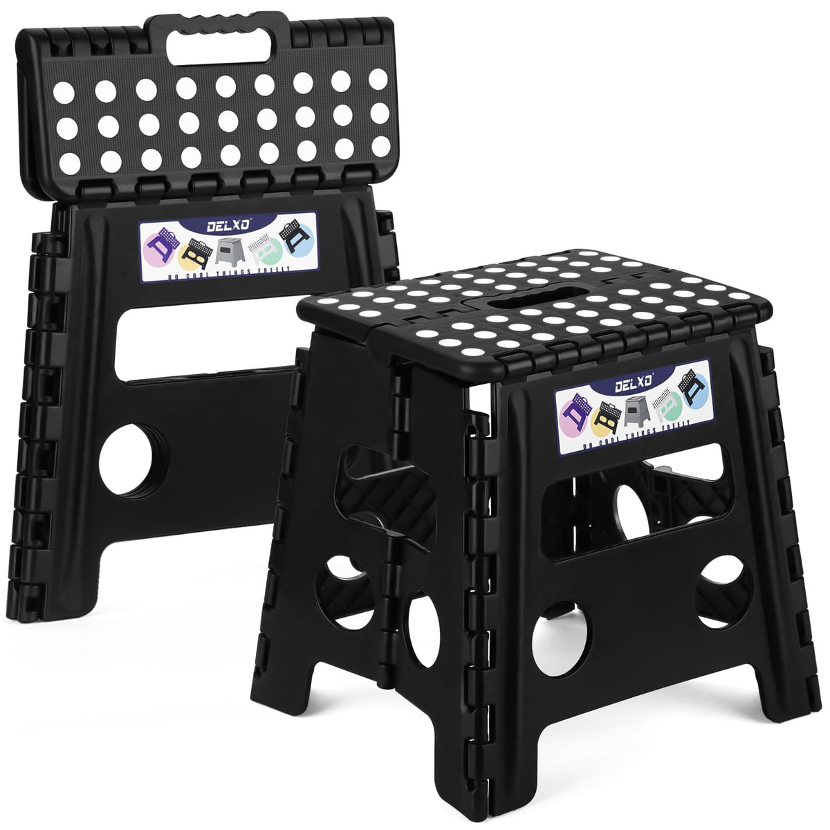Delxo Folding Step Stool 13 Inch,300 Lbs Step Stool for Adults Black