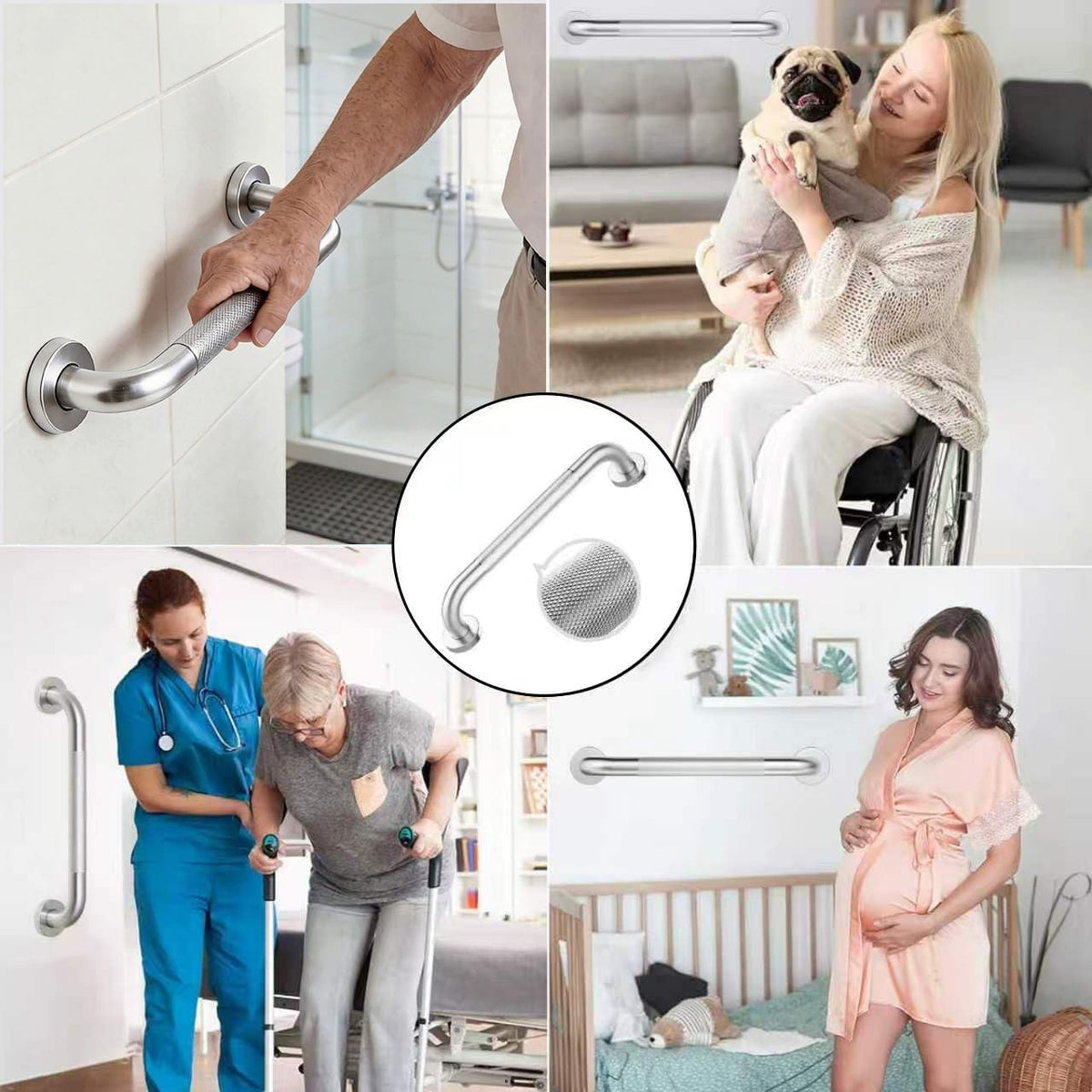 16" Brushed Nickel Bathroom Non-Slip Grab Bar Wall Mounted