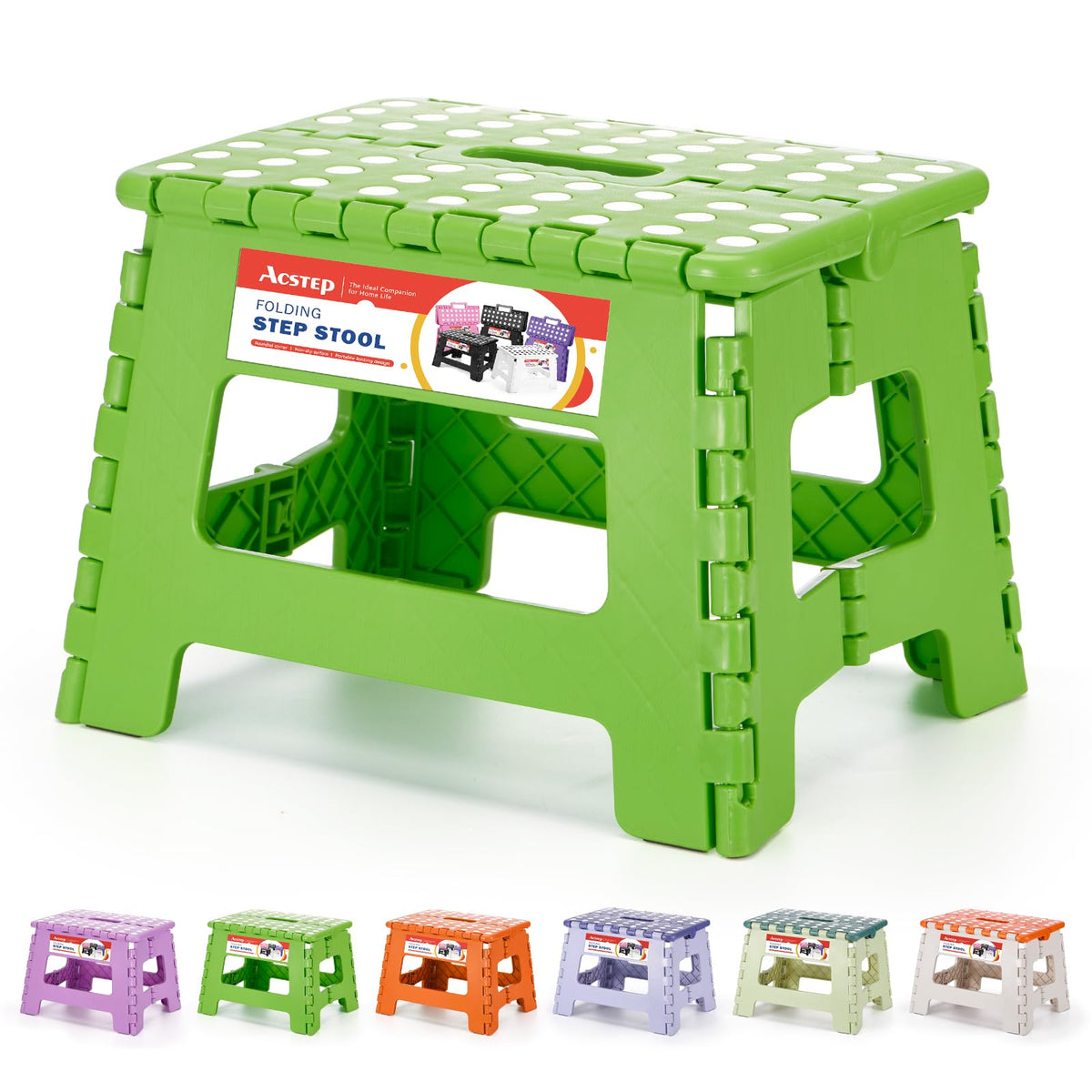 ACSTEP Folding Step Stool 9 Inch, Non-Slip Foldable Stools for Kids, Black