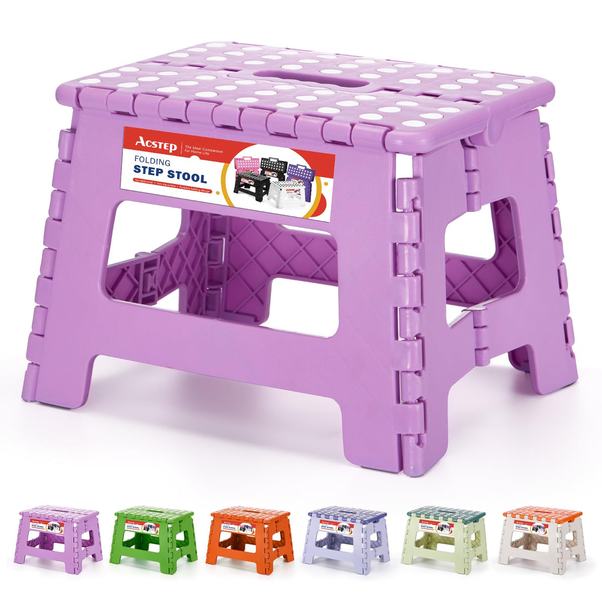 ACSTEP Folding Step Stool 9 Inch, Non-Slip Foldable Stools for Kids, Black