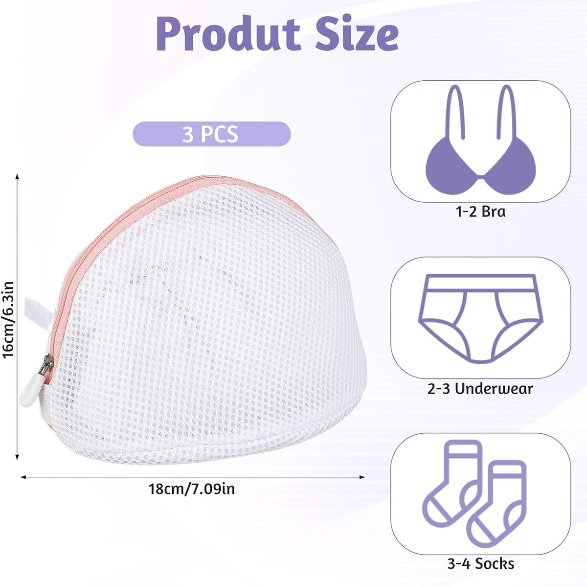 Giantree 3 Pcs Bra Washing Bags, Mesh Wash Bag for Bras with Zipper Large