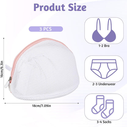 Giantree 3 Pcs Bra Washing Bags, Mesh Wash Bag for Bras with Zipper Large