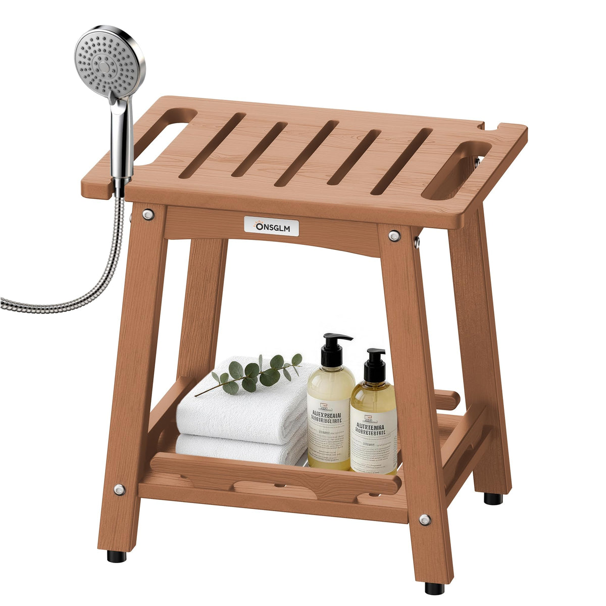 Shower Bench Seat, Non-Slip Shower Benches for Inside Shower to Sit on, HDPE Waterproof Shower Stool for Shaving Legs, Shower Chair with Adjustable Feet for Bathroom, Indoor/Outdoor Use, Black