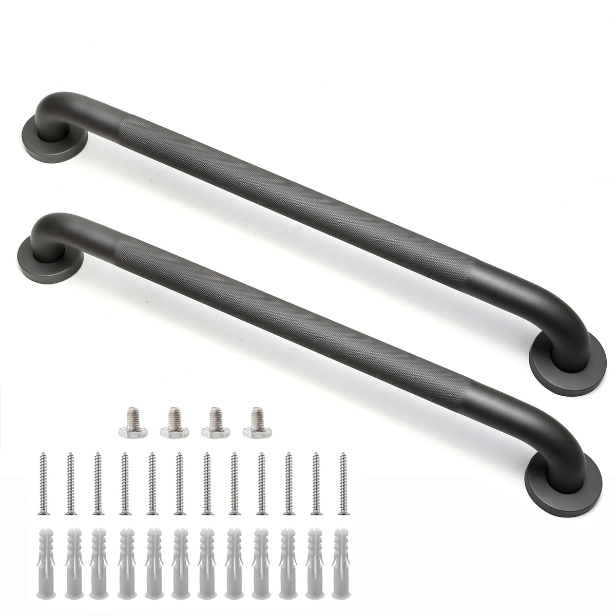 16 Inch Silver Anti-Slip Shower Grab Bars, 1.25" Diameter 2 Pack