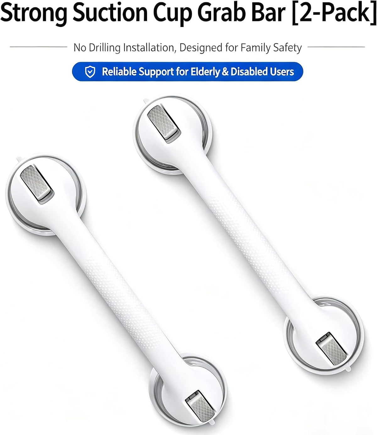 Shower Grab Bars for Seniors, Shower Handles for Elderly Suction Cup,2 Pack 16.05 Inch,Handicap Grab Bars for Bathtubs and Showers Wall, Bathroom Safety for Showers Walls Heavy Duty, No Drillin,Grey