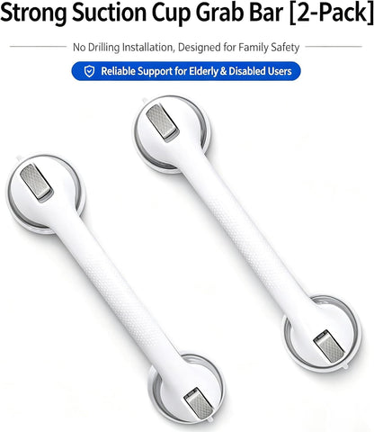 Shower Grab Bars for Seniors, Shower Handles for Elderly Suction Cup,2 Pack 16.05 Inch,Handicap Grab Bars for Bathtubs and Showers Wall, Bathroom Safety for Showers Walls Heavy Duty, No Drillin,Grey