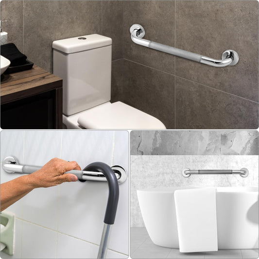 QWORK Shower Grab Bars, 4 Pack 16" Anti-Slip Bathroom Grab Bar, 304 Stainless Steel Shower Safety Bar Handle for Elderly, Disabled