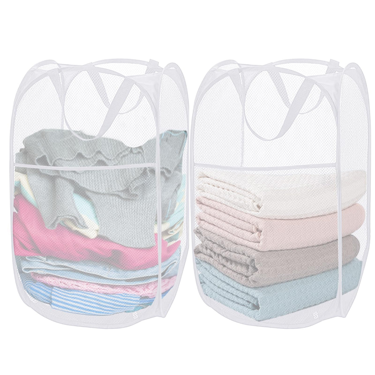 Foldable Clothes Basket Mesh Pop Up Laundry Hamper for Apartment, RV